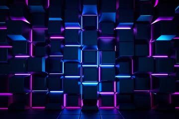 Blue and purple lighted panels on a wall. 
