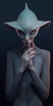 An extraordinary portrait of unknown adorable alien species over an alien finger, a style of high alien fashion. 