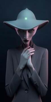 An extraordinary portrait of unknown adorable alien species over an alien finger, a style of high alien fashion. 
