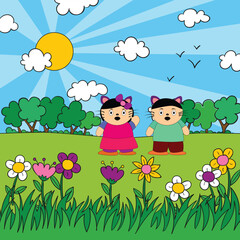 Kids Activity Illustration with fun and nature