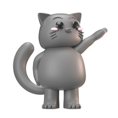 3D grey cat character raising its paw