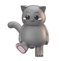 3D grey cat lifting one of its legs