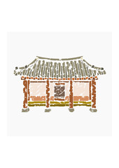 Editable Front View Traditional Hanok Korean House Building Vector Illustration in Brush Strokes Style for Artwork Element of Oriental History and Culture Related Design