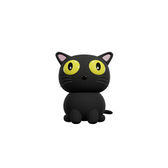 black cat isolated on white background, 3drender