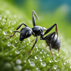 Microcosmic Marvel: Capturing the Intricate World of a Black Ant on Blades of Grass in Stunning Macro Photography