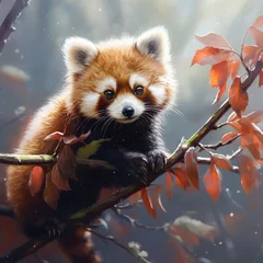 Raamstickers red panda eating bamboo © Ilyes