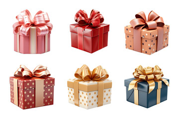Obraz premium Gift box collection with ribbon bow isolated on transparent background