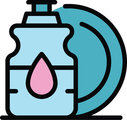 Wash product icon outline vector. Liquid detergent. Clean label color flat