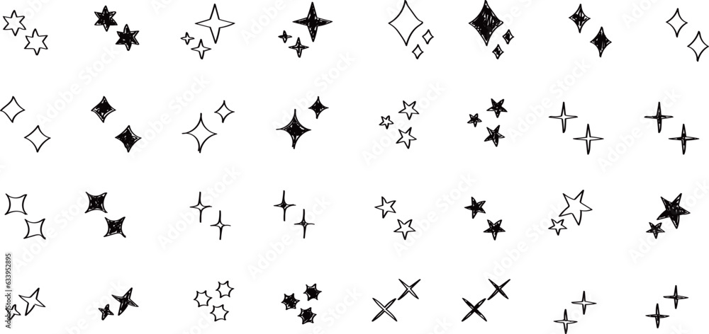 Wall mural stars set icons.shine icons. christmas vector symbols isolated.sparkle star icons..hand drawn vector