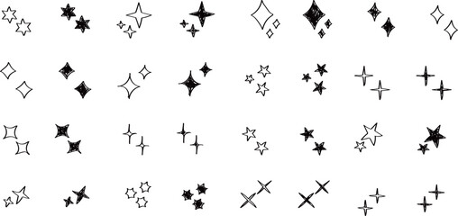 Stars set icons.Shine icons. Christmas vector symbols isolated.Sparkle star icons..Hand drawn vector shining set.