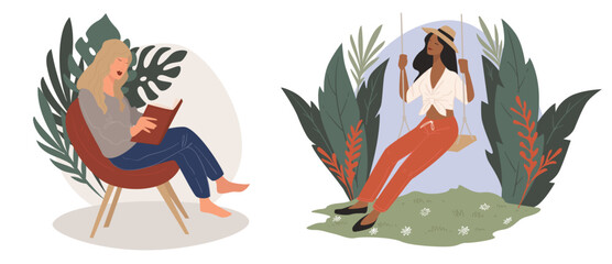 Reading books and having rest on vacation vector