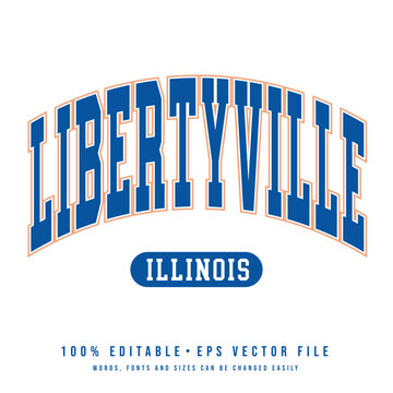 Libertyville text effect vector. Editable college t-shirt design printable text effect vector