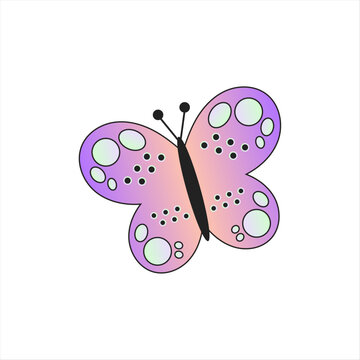Vector beautiful butterfly in cartoon character drawing isolated on white background