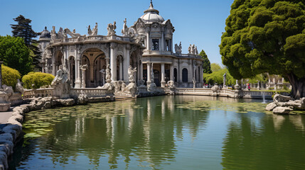 Artificial pond in park of Dolmabahce Palace Istanbul