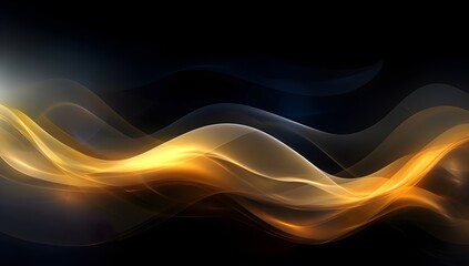 Abstract Gold Waves. Shiny golden moving lines design element on dark background for greeting card and disqount voucher.
