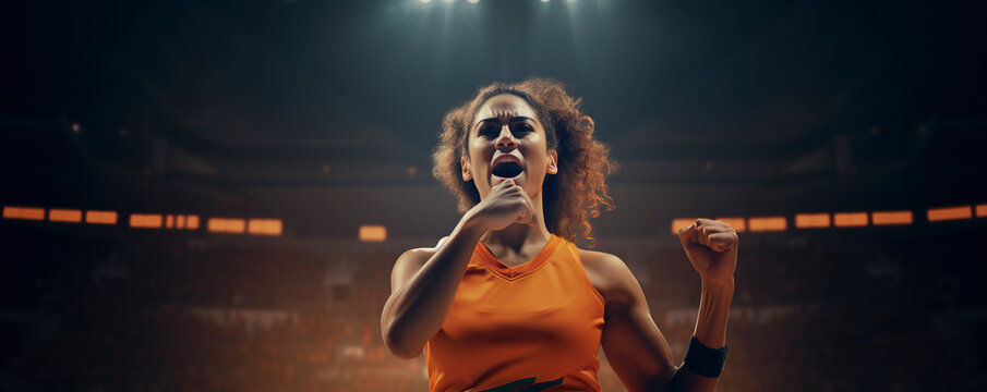 Female Basketball Player Celebrates