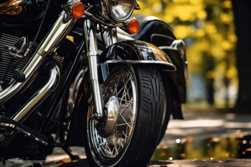 Close up view of a shiny motorcycle details , AI Generated