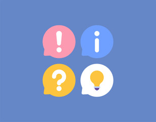 Customer Service Center. FAQs, reports, tips, and information. questions and chats. collection of symbols or icons. Design concept flat and minimalist. vector elements. blue background