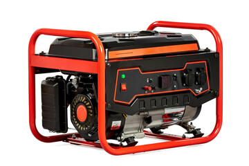 Portable red electric generator isolated on white for backup energy