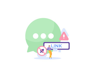 protection and warning from malicious messages. suspicious and dangerous link detector. a user receives a message containing a link to a scam or phishing website. protection and security. illustration