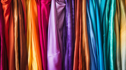 Collection of bright colorful silk different textile