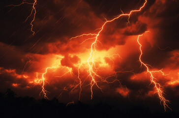 The Wrath of God. Lightning and thunderstorm in the sky - obrazy, fototapety, plakaty
