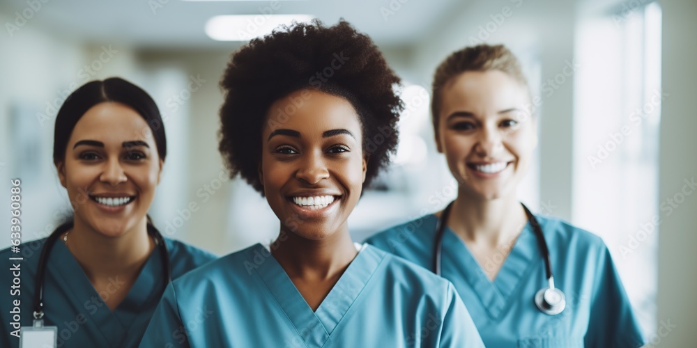 Wall mural beautiful smiling female healthcare worker looking at camera