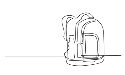 Backpack continuous line drawing, School bag concept for back to school.kindergarten Backpack, child, education, bag black and white background.
