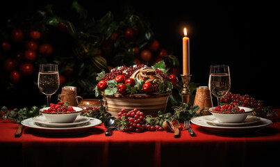 festive christmas dinner setting. Seasonal holiday dining background