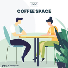 flat vector of man doing work in working space for social media post