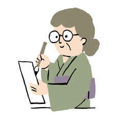 着物を着て俳句を詠むおばあちゃん