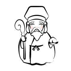 七福神 寿老人（墨絵風）のイラスト