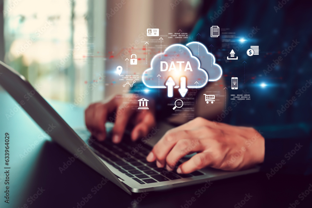 Poster database storage cloud technology file data transfer sharing, cyber, big data information for financ