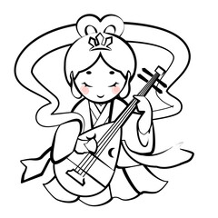 七福神 弁財天（墨絵風）のイラスト