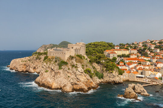 Dubrovnik, Croatia 07-29-2023 The UNCESO world heritage old town of Dubrovnik with fortified walls with spectacular views from the walls over the old town, the narrow streets and the Adriatic sea.