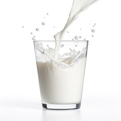 Glass of Milk with a splash on a plain white background - product photography