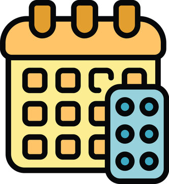 Contraception calendar pill icon outline vector. Birth control. Sex education color flat
