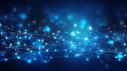 Obraz premium Abstract connected dots on bright blue background. Technology concept