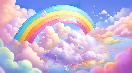 Fantasy sky rainbow. Fairy skies rainbows colors, magic landscape and dream sky background illustration, AI Generative