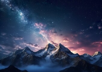 The milky rising in the night sky over the mountains, landscapes.