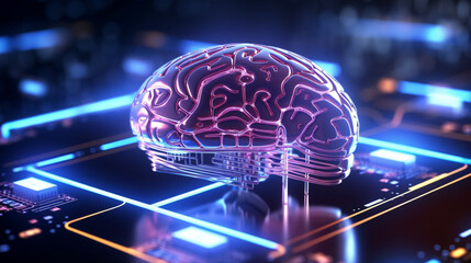 AI Brain Amidst Digital Information Flow