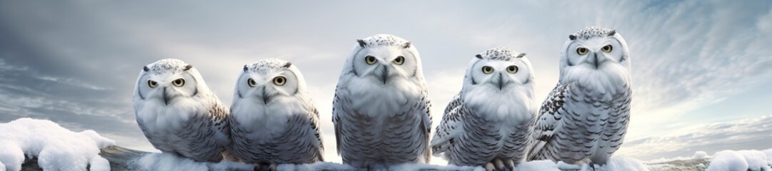 owl on a winter snow background. - obrazy, fototapety, plakaty