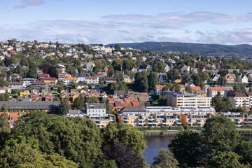 Fototapeta na wymiar View of Trondheim city from the tower in Nidaros cathedral, Trøndelag county, Norway