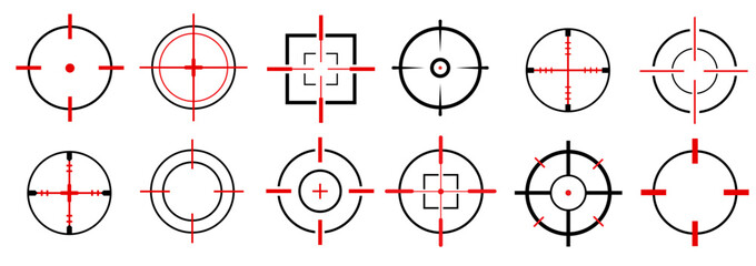 Target destination icon set. Aim sniper shoot group. Focus cursor bull eye mark collection. Vector isolated.  Vector 10 EPS - obrazy, fototapety, plakaty