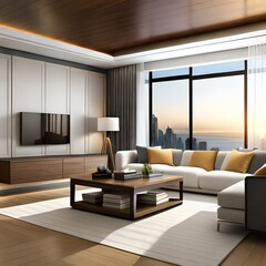 Fototapeta premium modern living room with fireplace