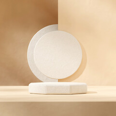 blank mockup beige ceramic textured floor in square brown wall rough surface, 3d render