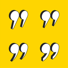 3d style quotation mark sign background in set for speech or opinion