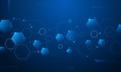 Dark Blue hexagon digital technology background.abstract cyber lines shiny circuit hexagonal concept