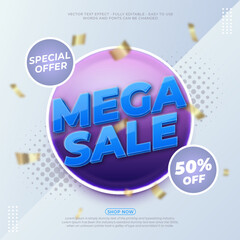 Mega sale up to 50 off promotion banner text effect editable template design