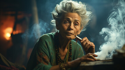 Elderly person smoking cigarette. Generative Ai
